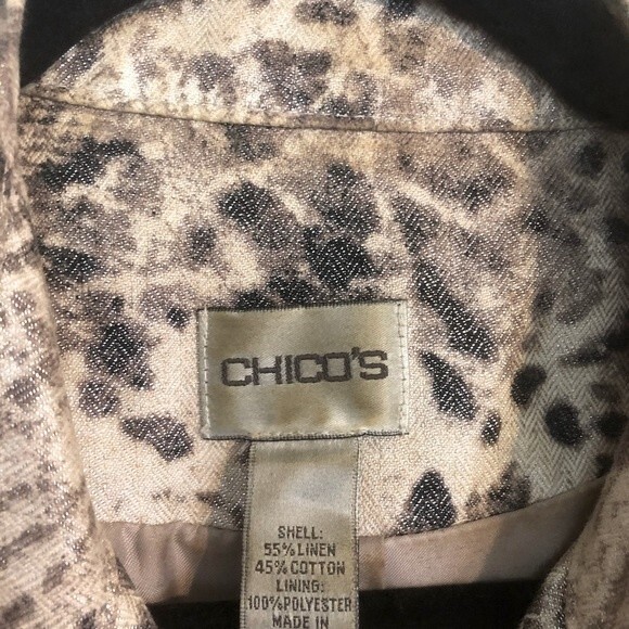 CHICO'S Size 1 Small Linen Cotton Faux Snakeskin Jacket Moto Zip-Up Zippers - Picture 6 of 10